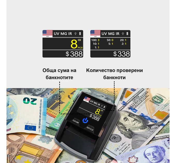 Автоматски детектор за фалшиви EURO, USD, GBP, CHF και TRL SKY SAT AL-136T