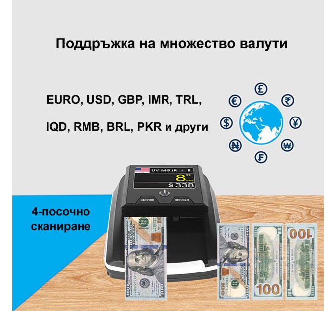 Автоматски детектор за фалшиви EURO, USD,GBP,CHF και TRL CHUANWEI AL-136T